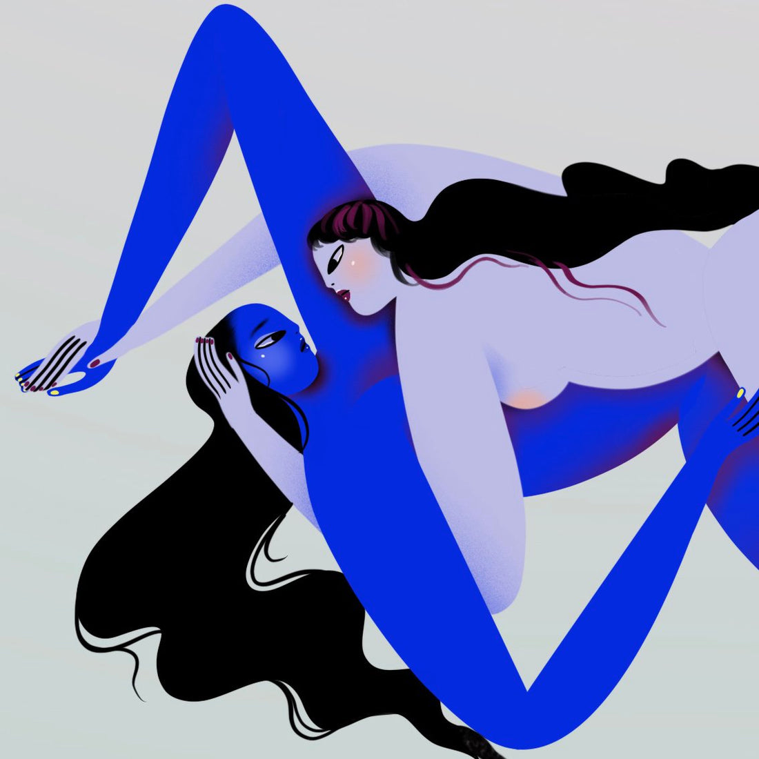 two lesbians intertwined in sexual acts